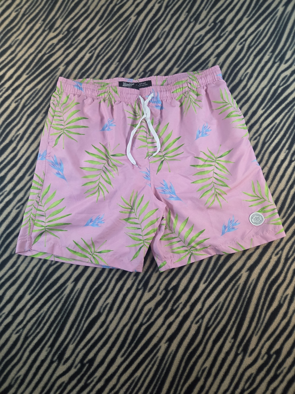 Brooklyn Cloth Kent Ave Volley Swim Trunks Pink Palm Leaf Print